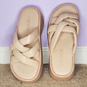 Dream Pairs Platform Cushion Dressy Slides with Chunky Padded Cross Straps Tan 7